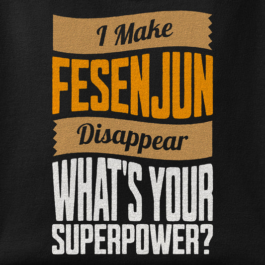 Close-up of the I Make Fesenjun Disappear print showing ink detail on the fabric