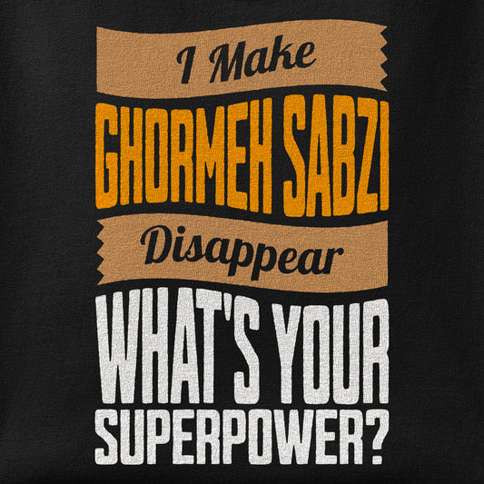 Close-up of the I Make Ghormeh Sabzi Disappear print showing ink detail on the fabric