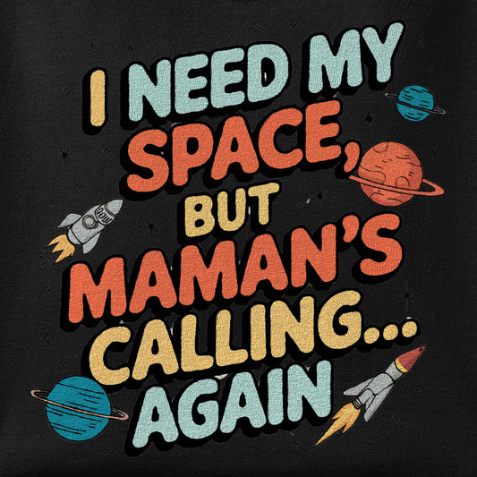 Close-up of the I Need My Space print showing ink detail on the fabric
