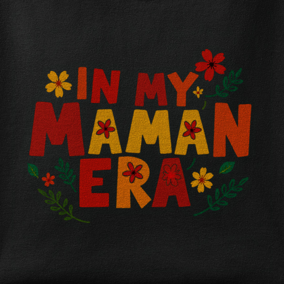 Close-up of the In My Maman Era print showing ink detail on the fabric