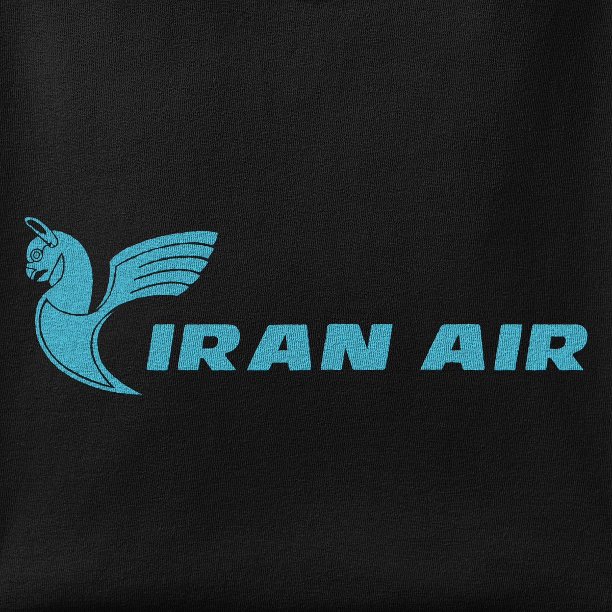 Close-up of the Iran Air print showing ink detail on the fabric