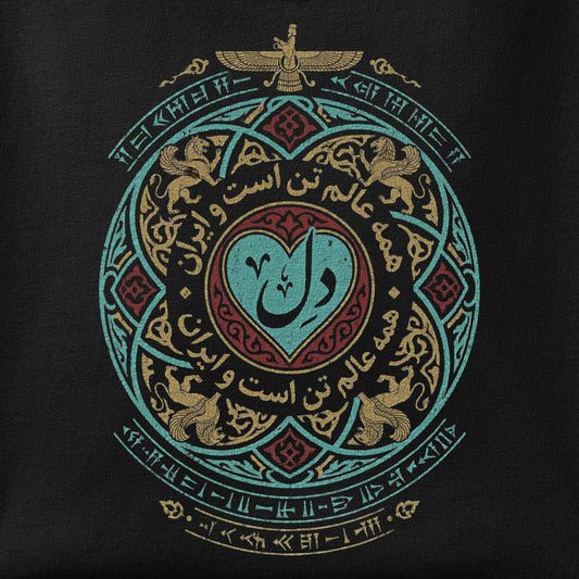 Close-up of the Iran Del print showing ink detail on the fabric