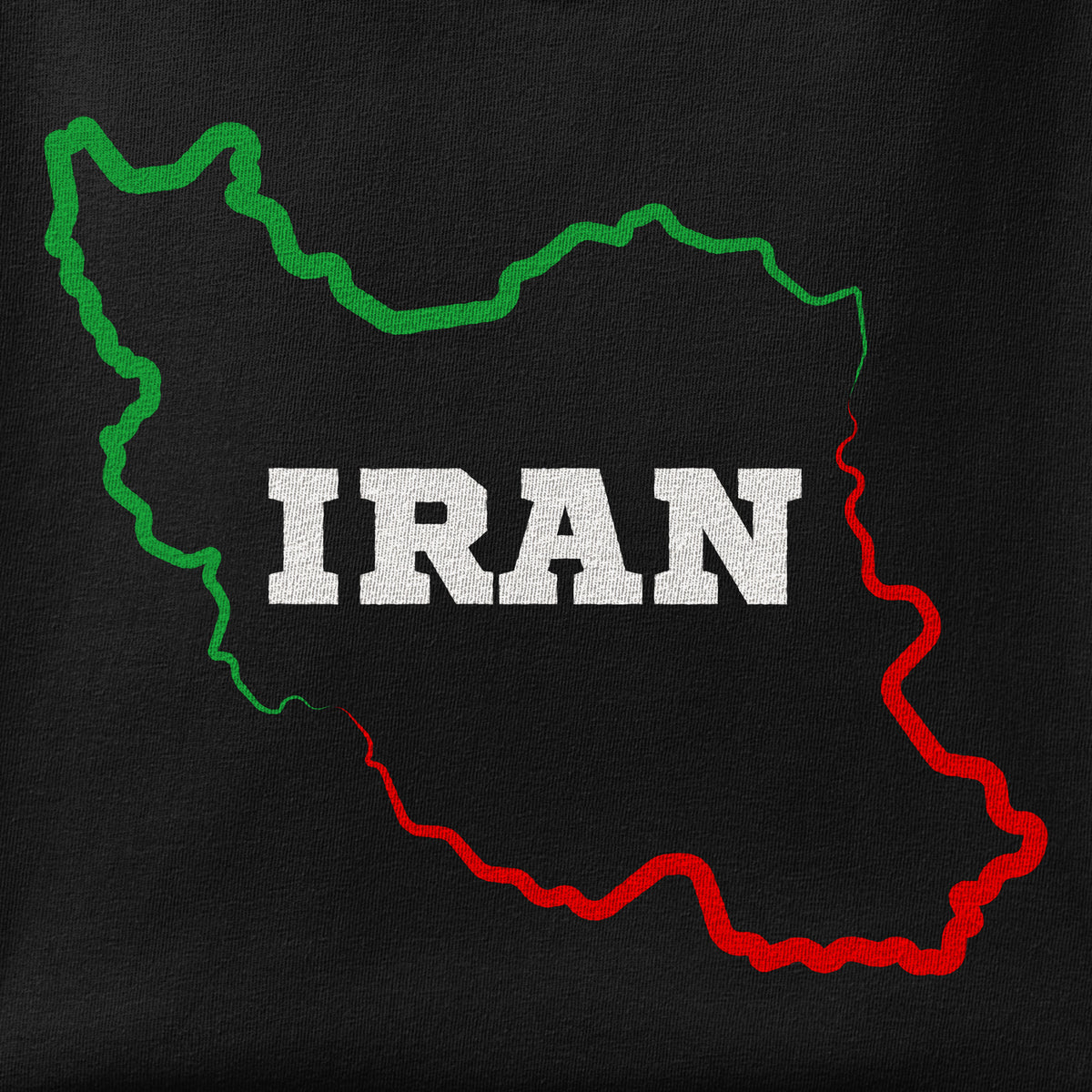 Close-up of the Iran Map - Flag Colors print showing ink detail on the fabric