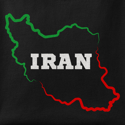 Close-up of the Iran Map - Flag Colors print showing ink detail on the fabric