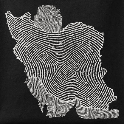 Close-up of the Iran is my ID print showing ink detail on the fabric