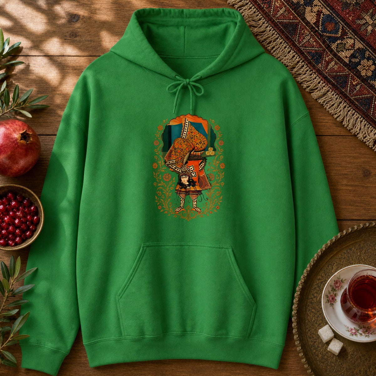 Balancing, Qajar Style Hoodie - Irish Green