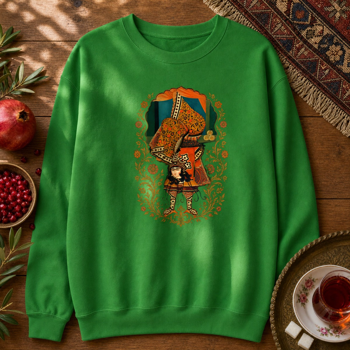 Balancing, Qajar Style Sweatshirt - Irish Green