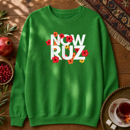 Nowruz - Floral Typography Sweatshirt - Irish Green