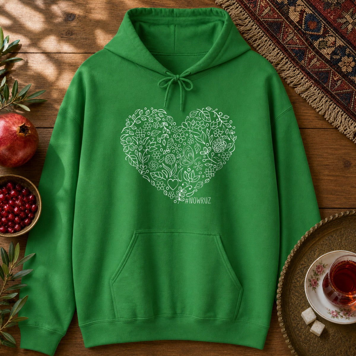 Nowruz Heart Hoodie - Irish Green