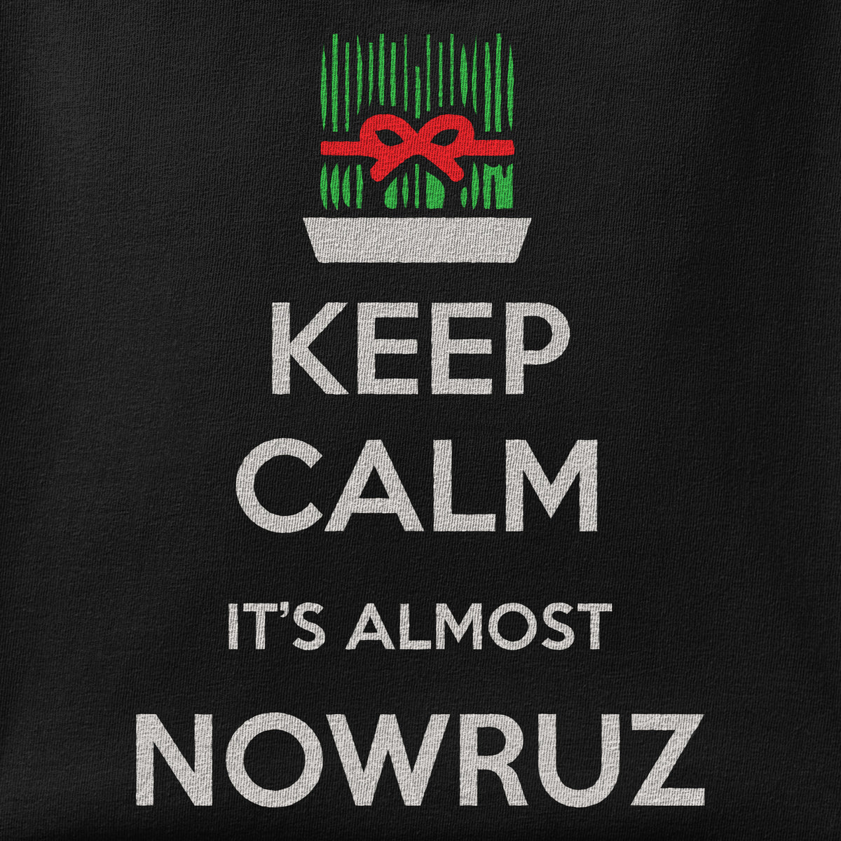 Close-up of the It's Almost Nowruz print showing ink detail on the fabric