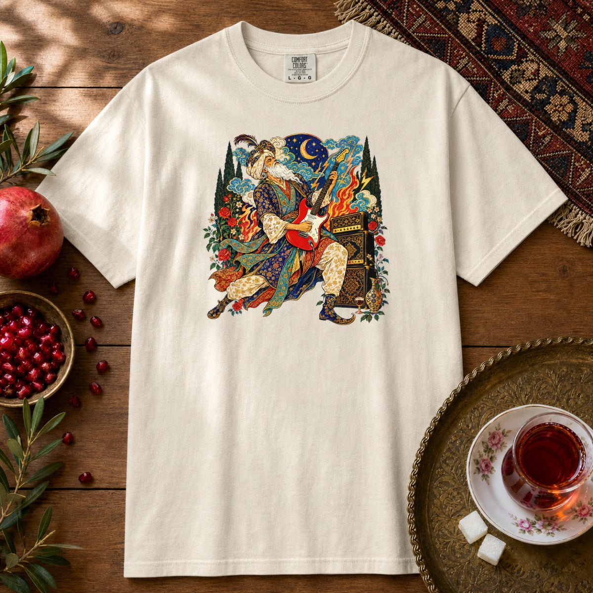 Khayyam on Guitar Premium Tee - Ivory