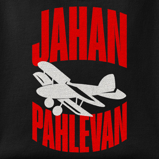 Close-up of the Jahan Pahlevan print showing ink detail on the fabric