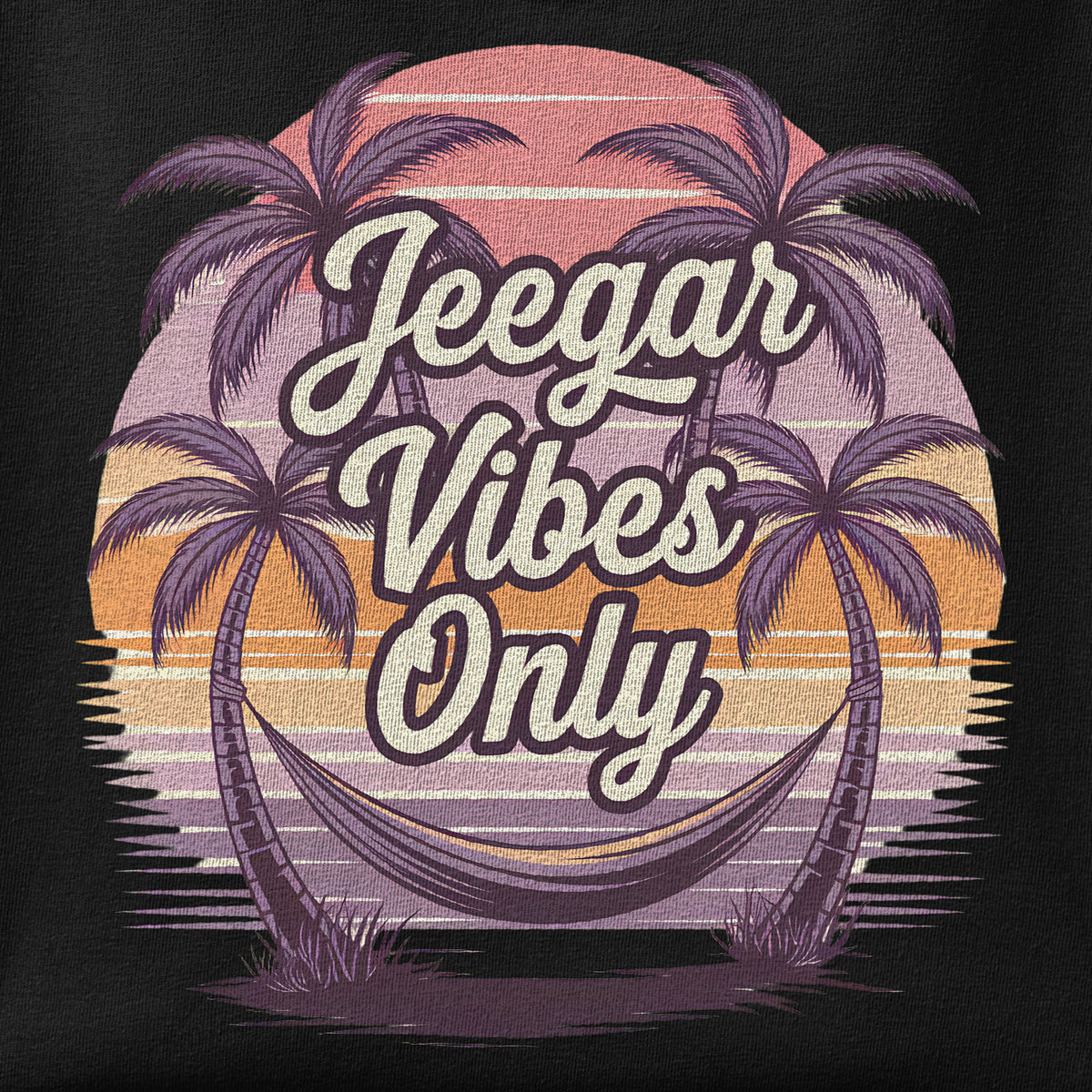 Close-up of the Jeegar Vibes Only print showing ink detail on the fabric