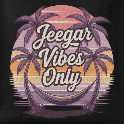 Close-up of the Jeegar Vibes Only print showing ink detail on the fabric