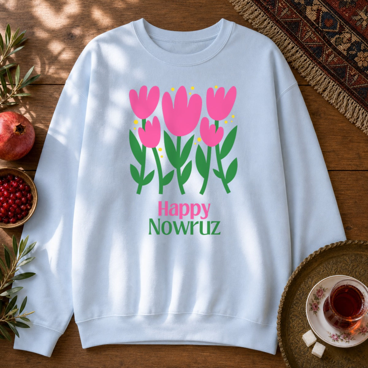 Nowruz Tulips Sweatshirt - Light Blue