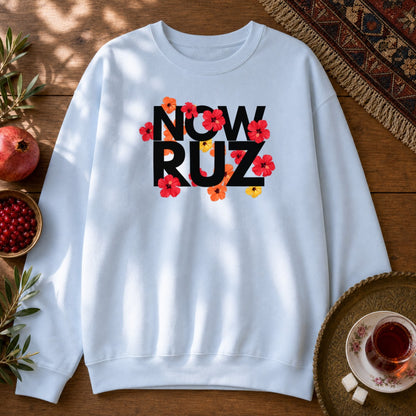Nowruz - Floral Typography Sweatshirt - Light Blue