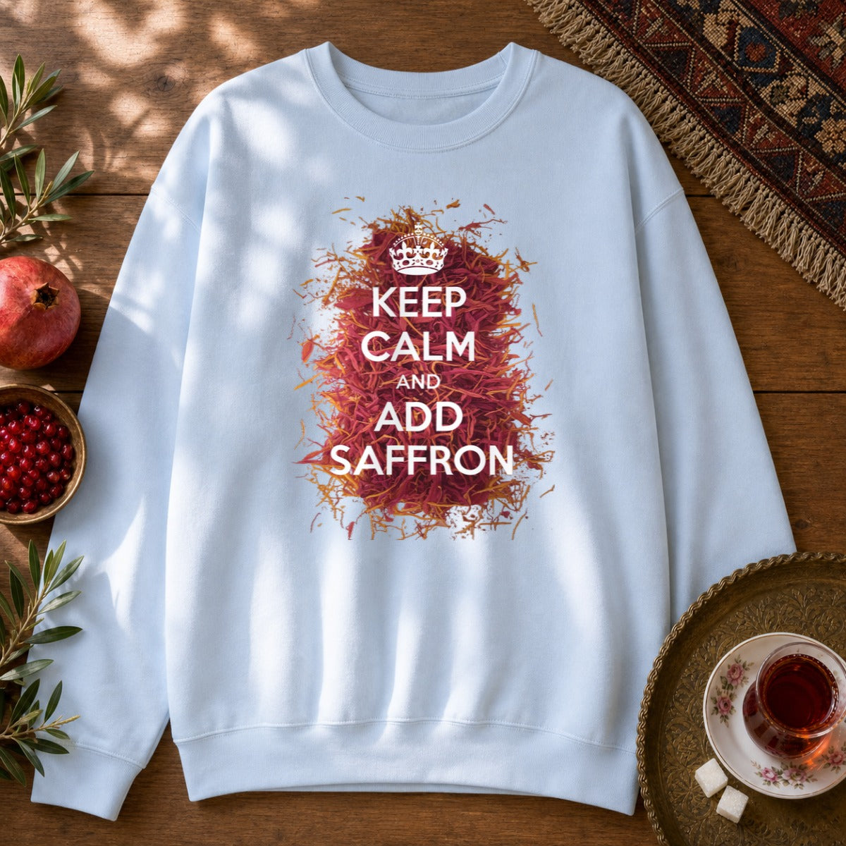 Keep Calm and Add Saffron Sweatshirt - Light Blue