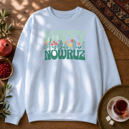 Happy Nowruz Floral Sweatshirt - Light Blue