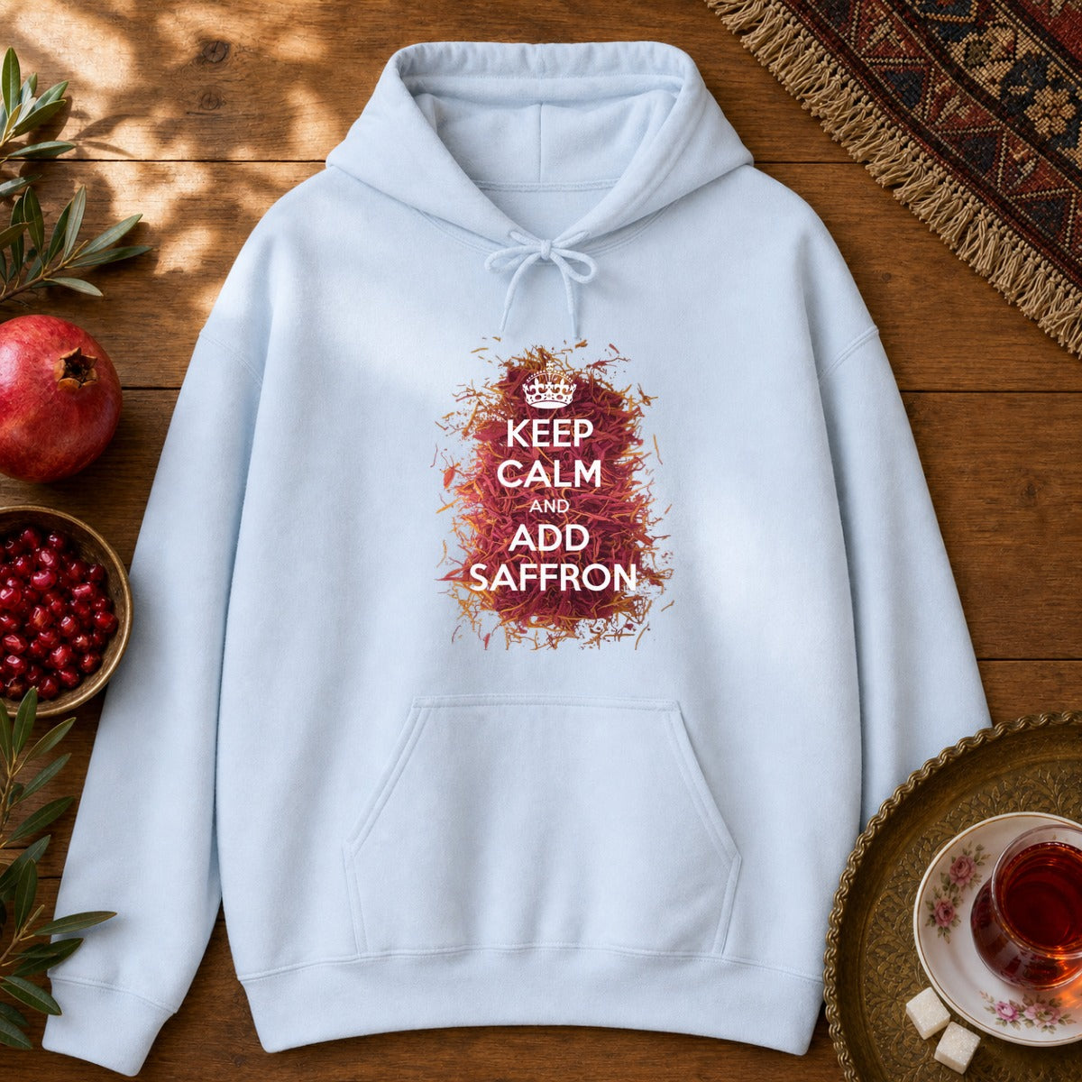 Keep Calm and Add Saffron Hoodie - Light Blue