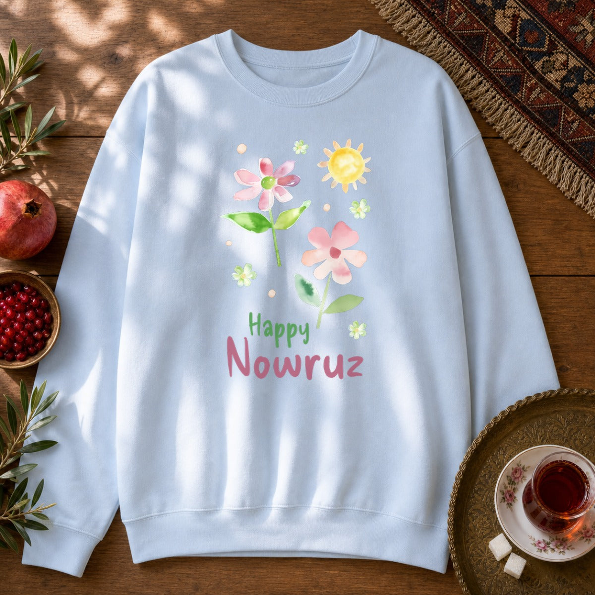 Happy Nowruz - Watercolor Sweatshirt - Light Blue