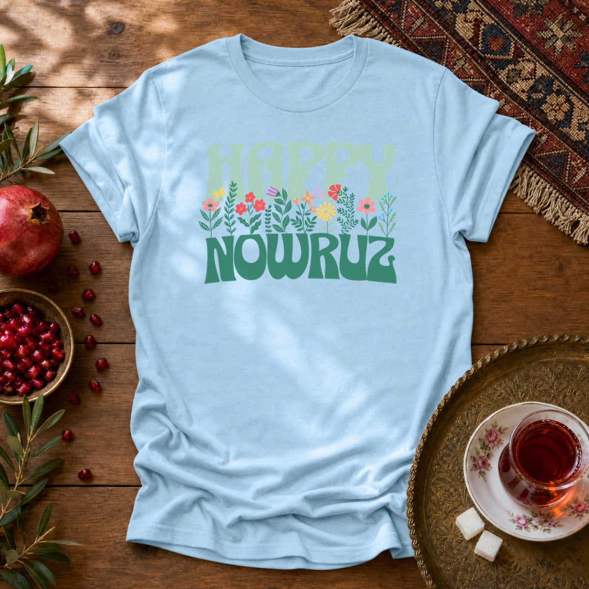 Happy Nowruz Floral Unisex T-Shirt - Light Blue