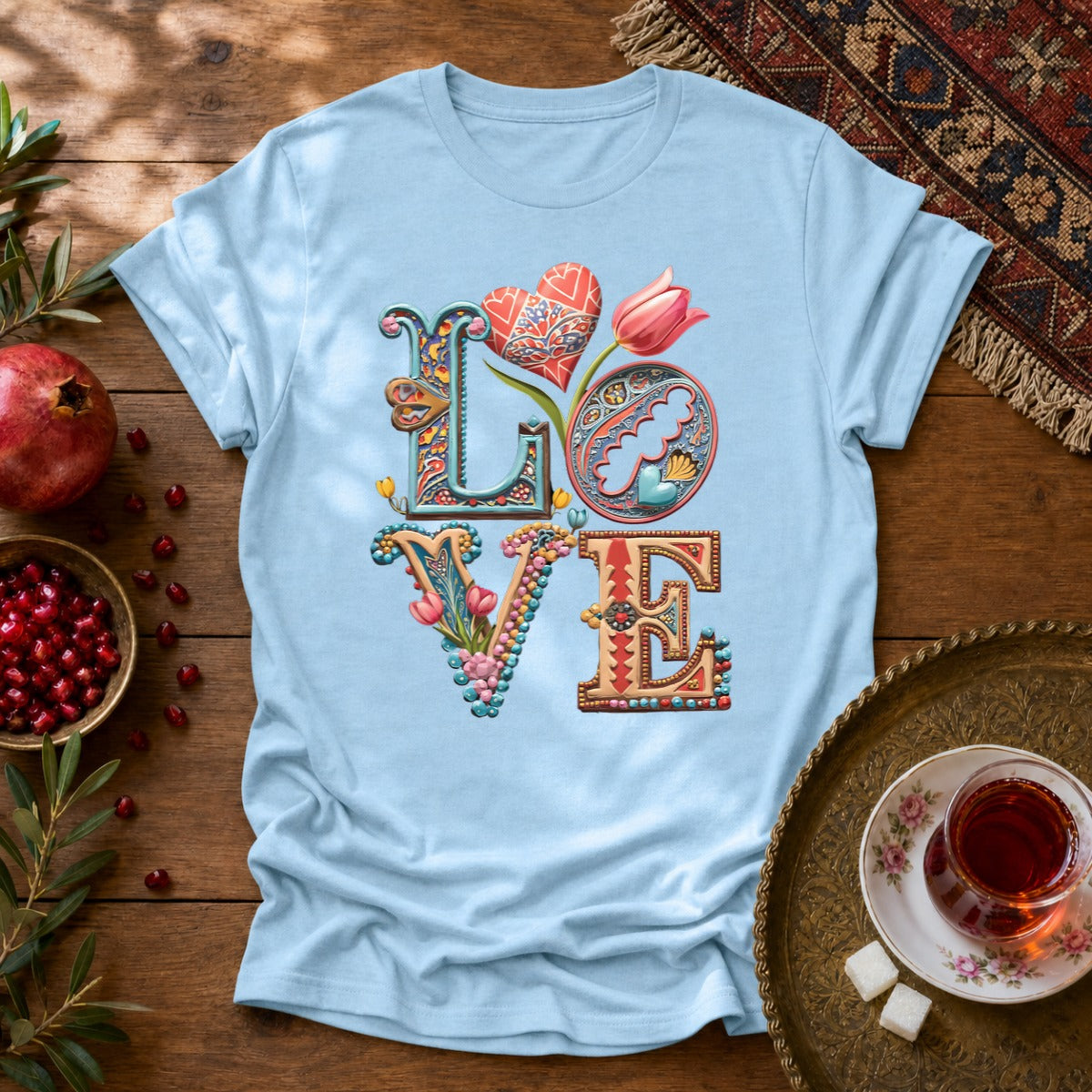 Persian Love Blossoms Unisex T-shirt - Light Blue
