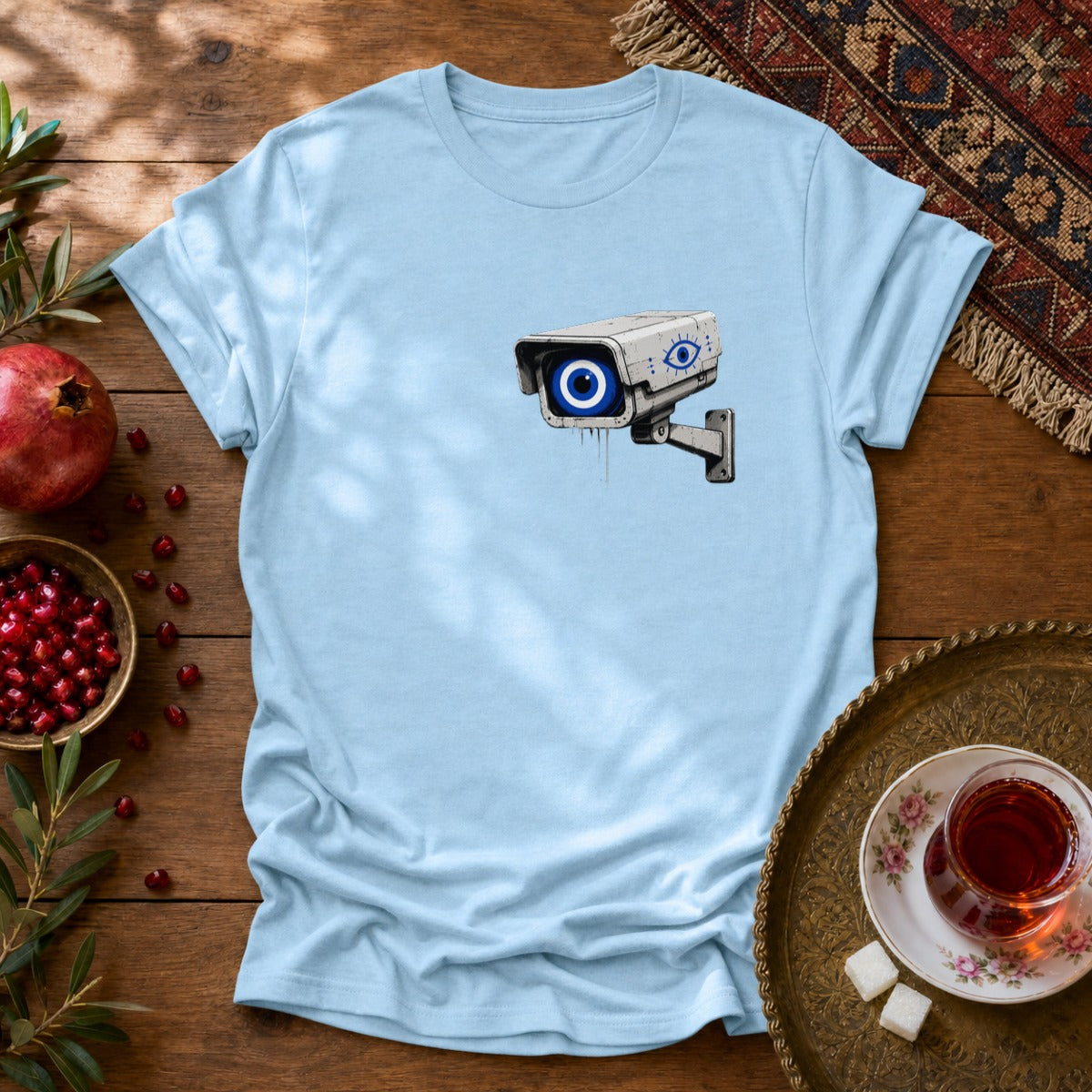 Evil Eye Watching Unisex T-Shirt - Chest Print - Light Blue