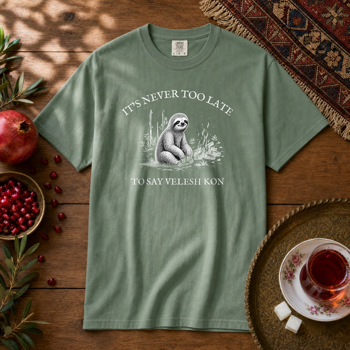 Velesh Kon Sloth Premium Tee - Light Green