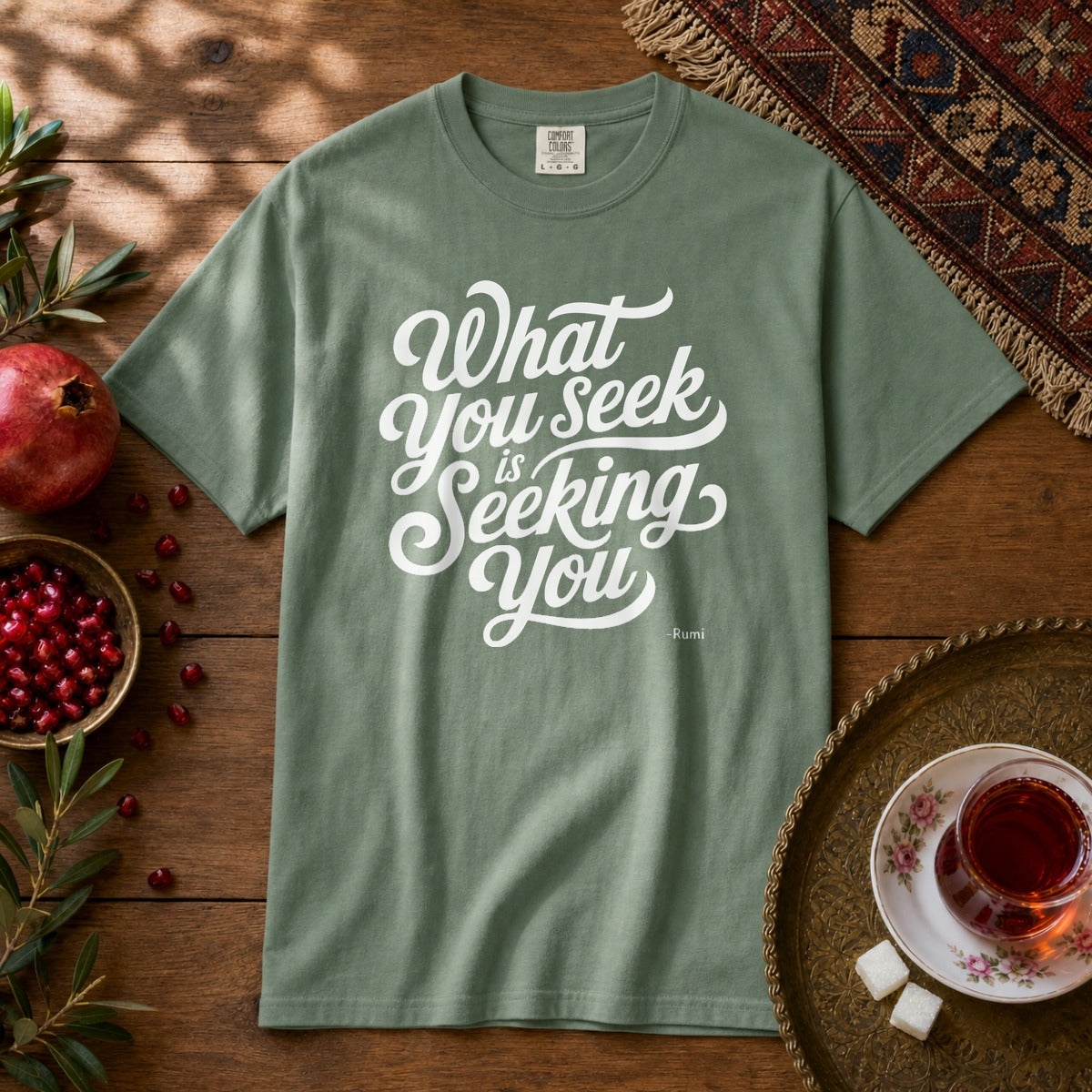 What you seek is seeking you - Rumi Premium Tee - Light Green