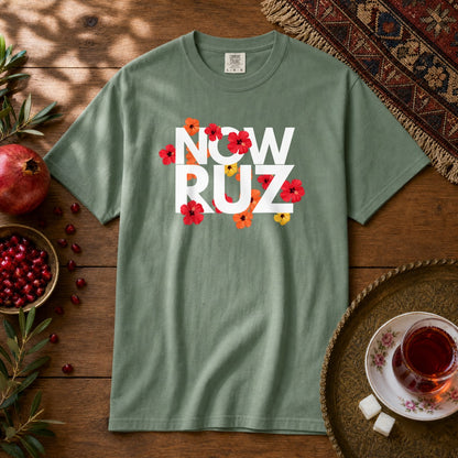 Nowruz - Floral Typography Premium Tee - Light Green