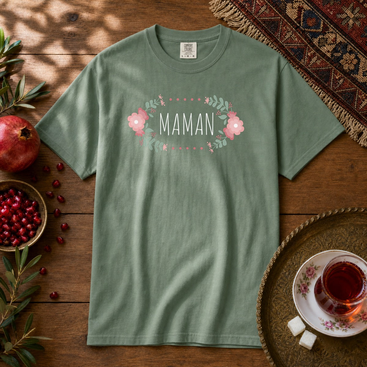 Floral Maman Premium Tee - Light Green