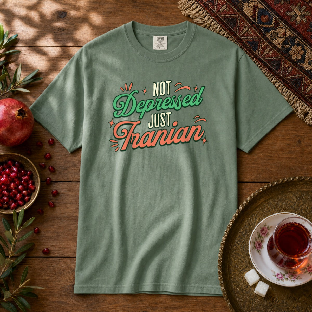 Not Depressed. Just Iranian. Premium Tee - Light Green
