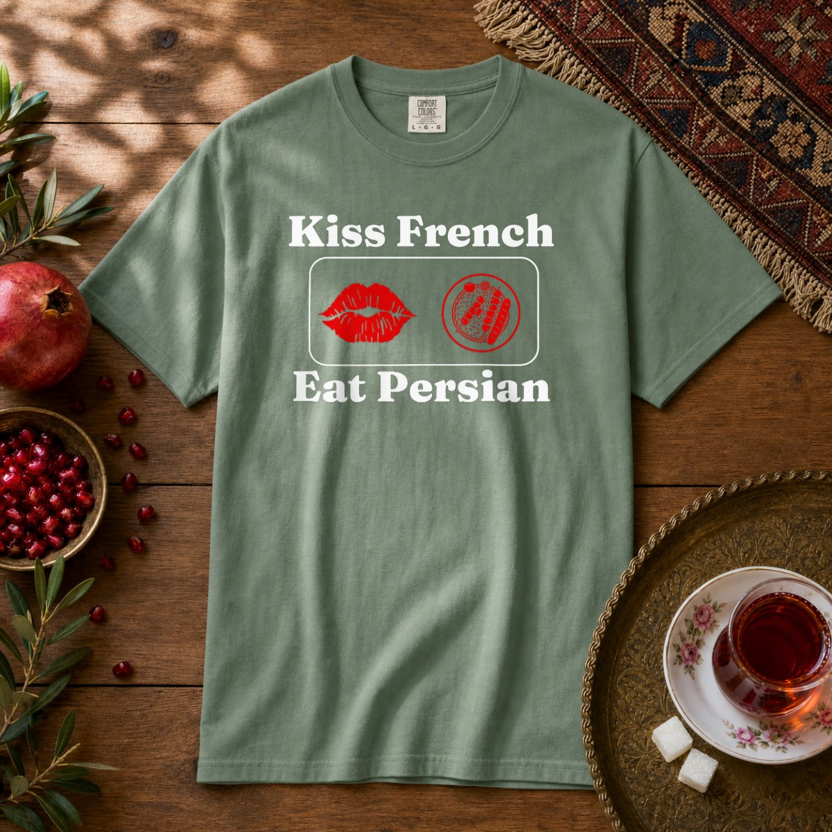 Kiss French Eat Persian Nowruz Premium Tee - Light Green