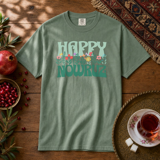 Happy Nowruz Floral Premium Tee - Light Green