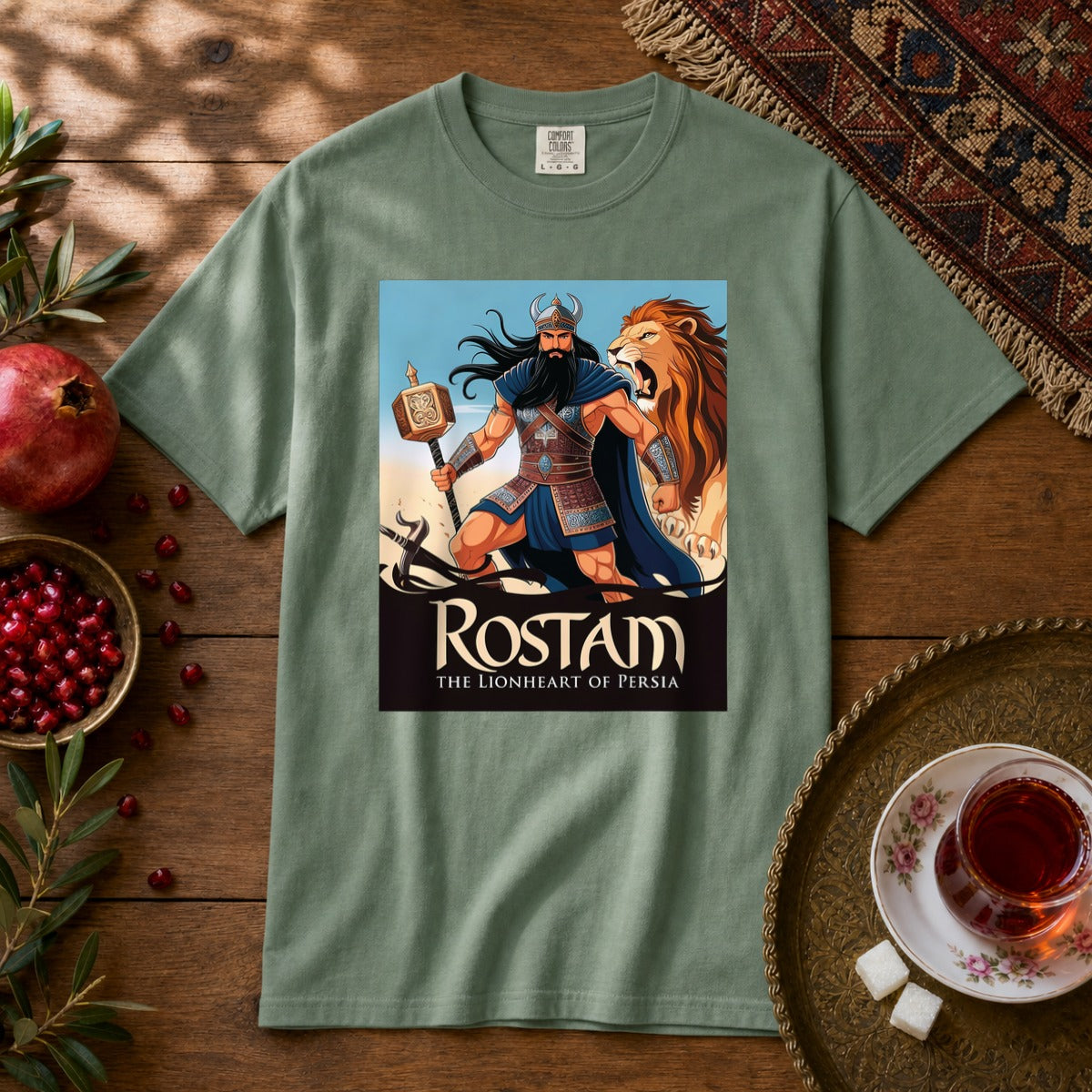 Rostam, the Lionheart of Persia Premium Tee - Light Green