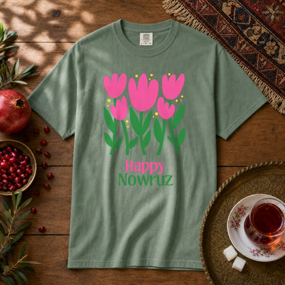 Happy Nowruz Tulips Premium Tee - Light Green