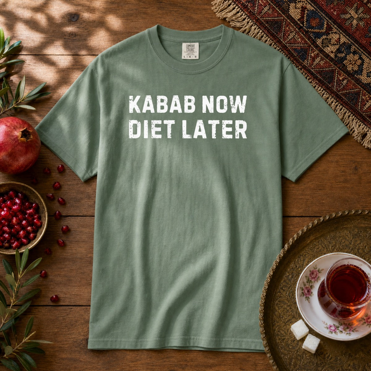 Kabab Now, Diet Later Premium Tee - Light Green