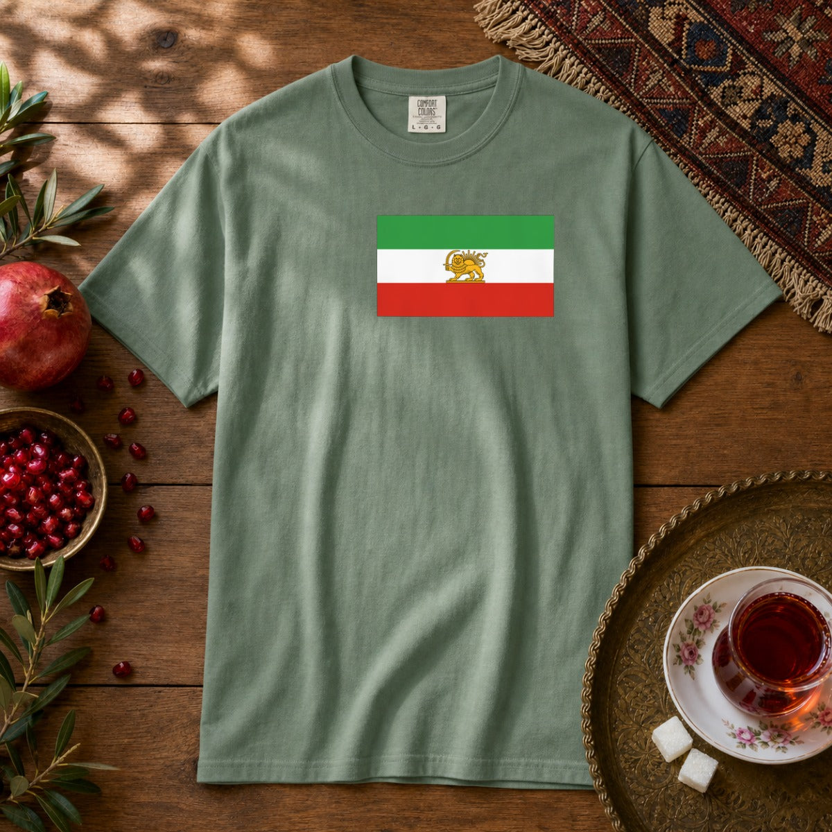 Shir-o-Khorshid (Lion & Sun) Premium Tee - Light Green