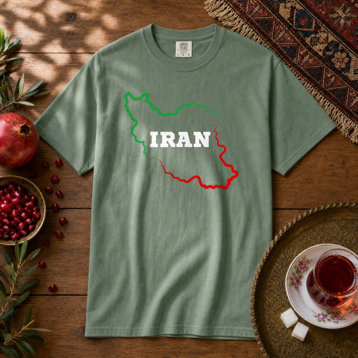Iran Map - Flag Colors Premium Tee - Light Green