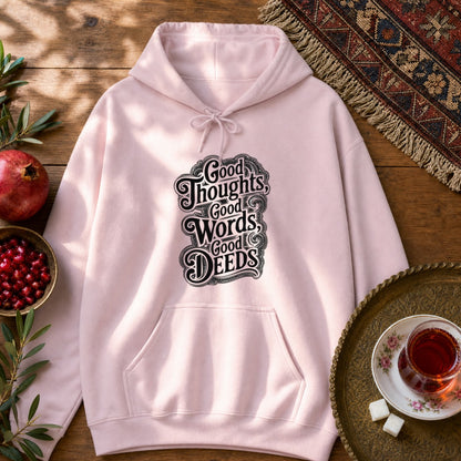 Good Thoughts, Good Words, Good Deeds Hoodie - Light Pink