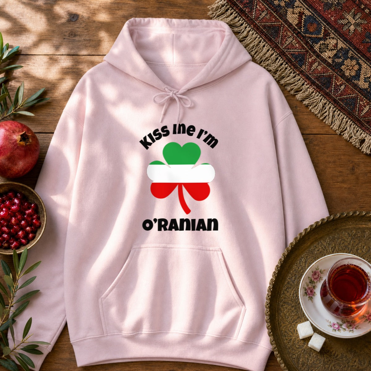 Kiss Me I'm O'Ranian Hoodie - Light Pink