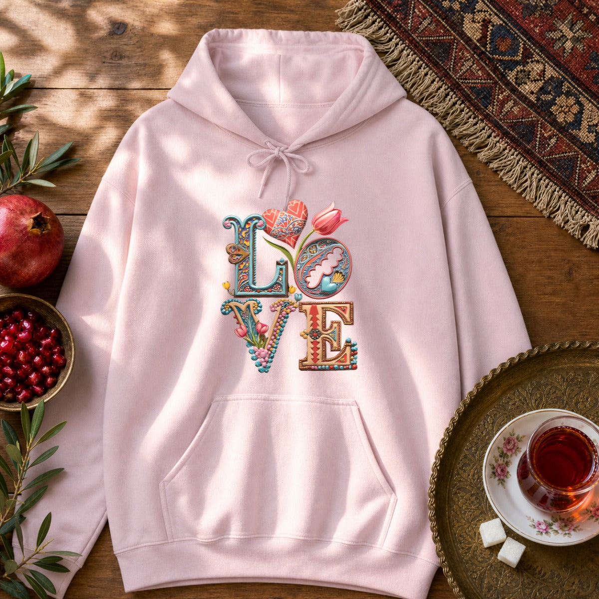 Persian Love Blossoms Hoodie - Light Pink