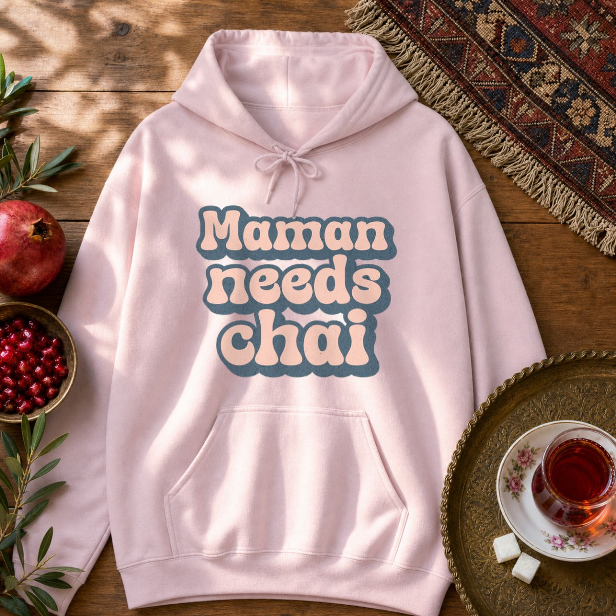 Maman Needs Chai Hoodie - Light Pink