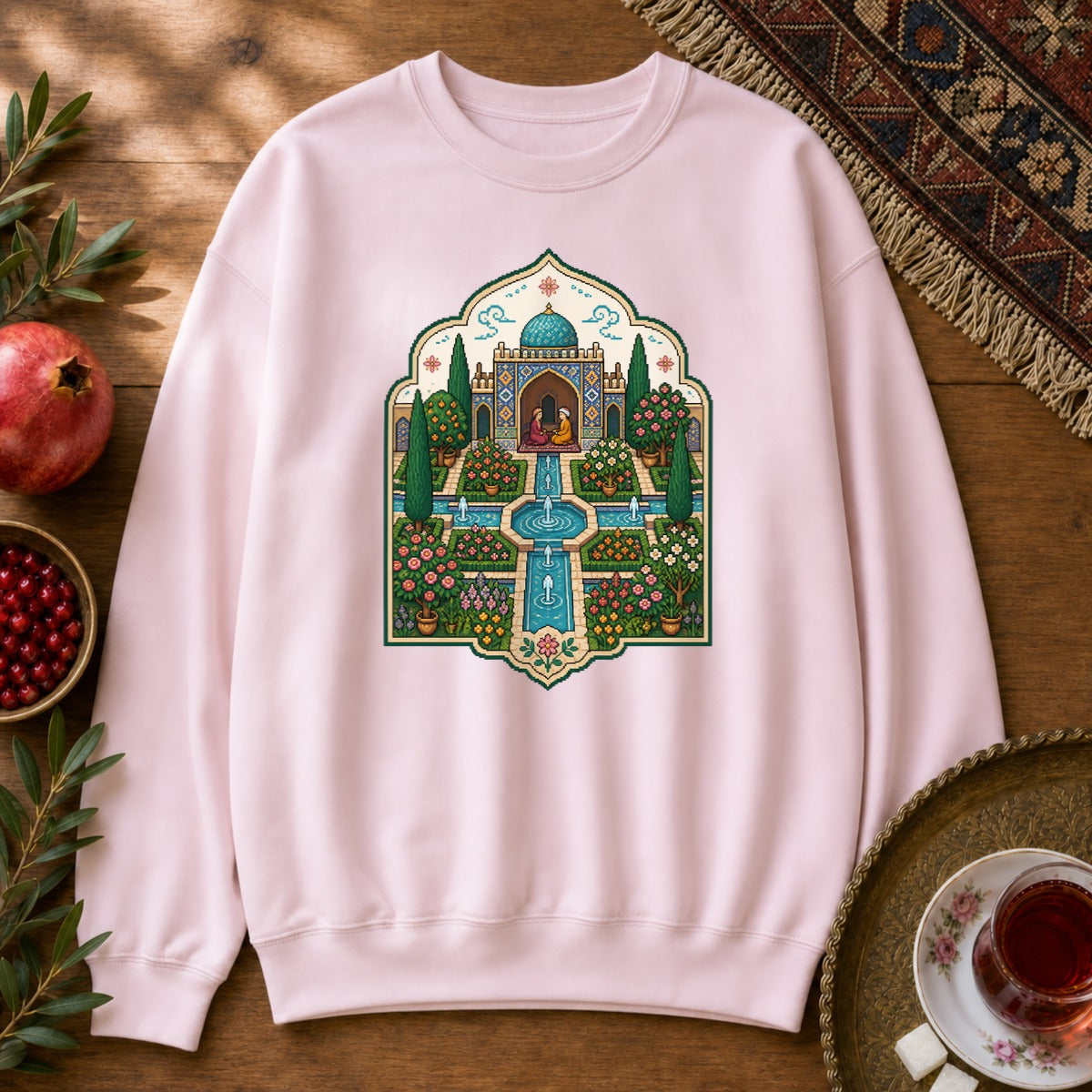 Persian Garden Miniature - Pixel Art Sweatshirt - Light Pink