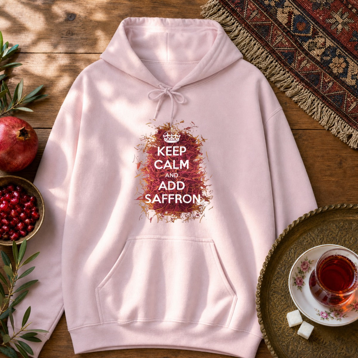 Keep Calm and Add Saffron Hoodie - Light Pink