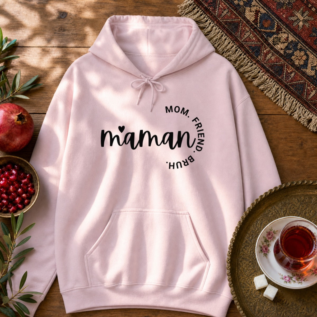 Maman - Mom, Friend, Bruh Hoodie - Light Pink