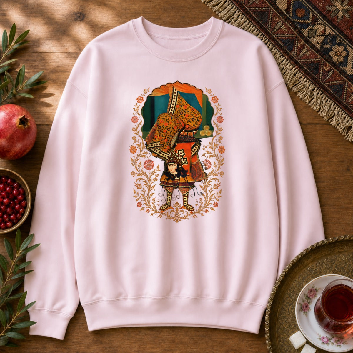 Balancing, Qajar Style Sweatshirt - Light Pink