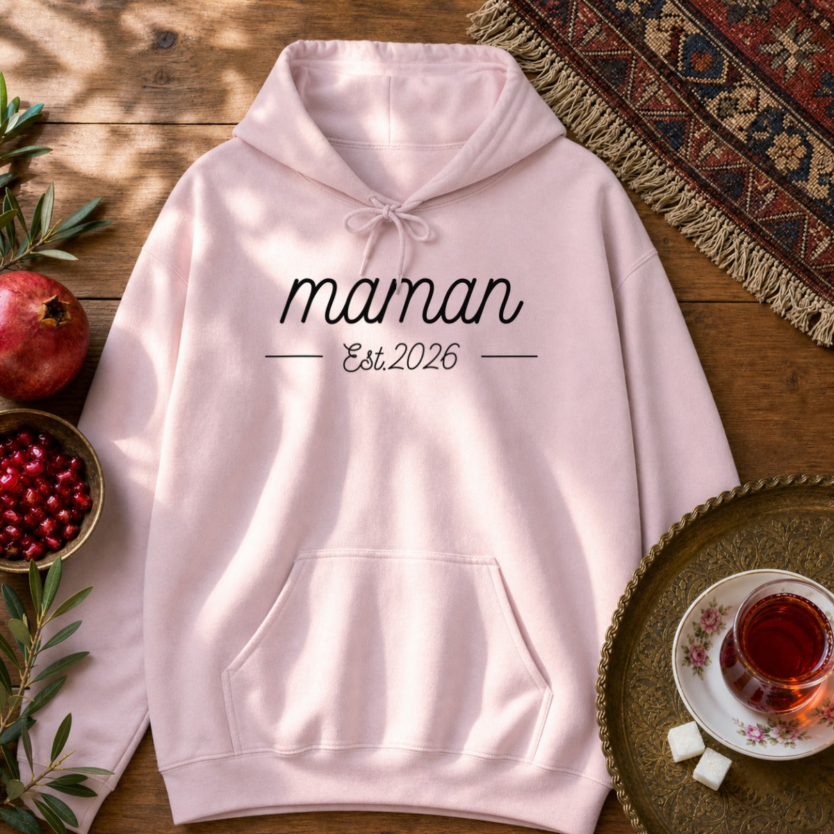 Maman, Est 2026 Hoodie - Light Pink
