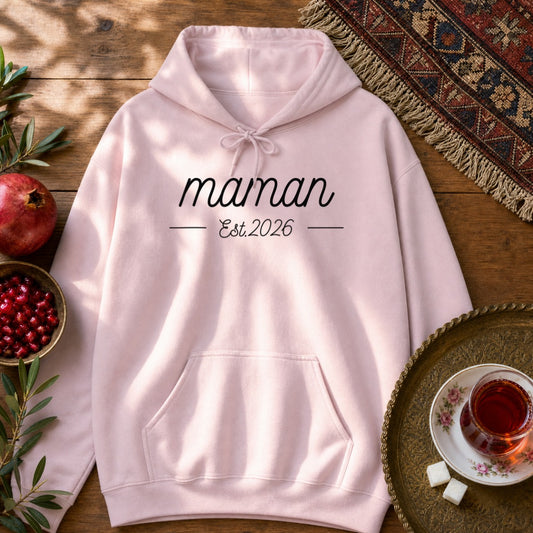 Maman, Est 2026 Hoodie - Light Pink