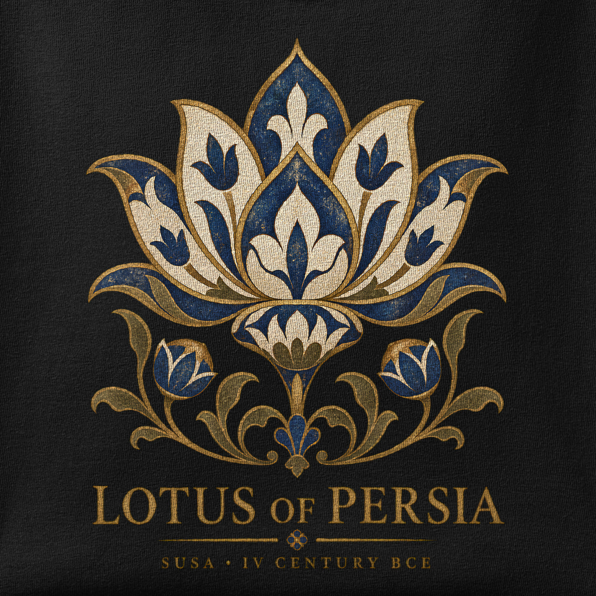 Close-up of the Lotus of Persia print showing ink detail on the fabric